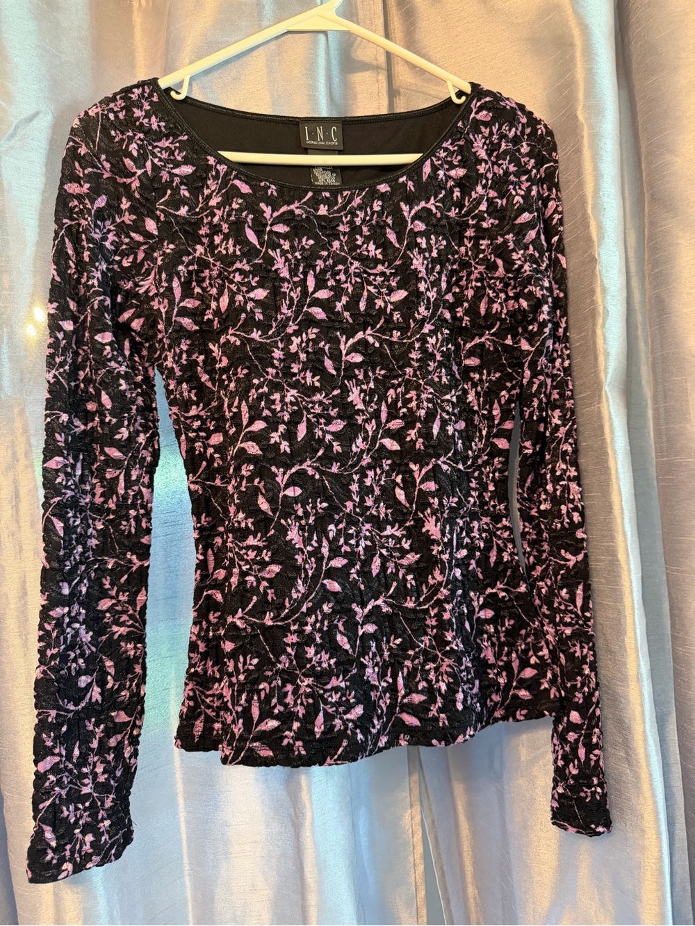 INC International Concepts Black & Pink Floral Burnout Long-Sleeve Top